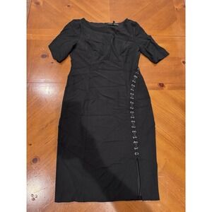 WHBM White House Black Market Sheath Dress Black Lace-Up Size 4 Cocktail